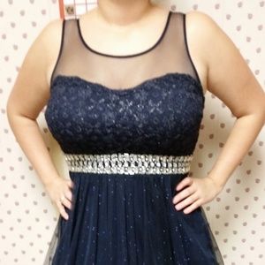 Navy Sparkle Belted Dress